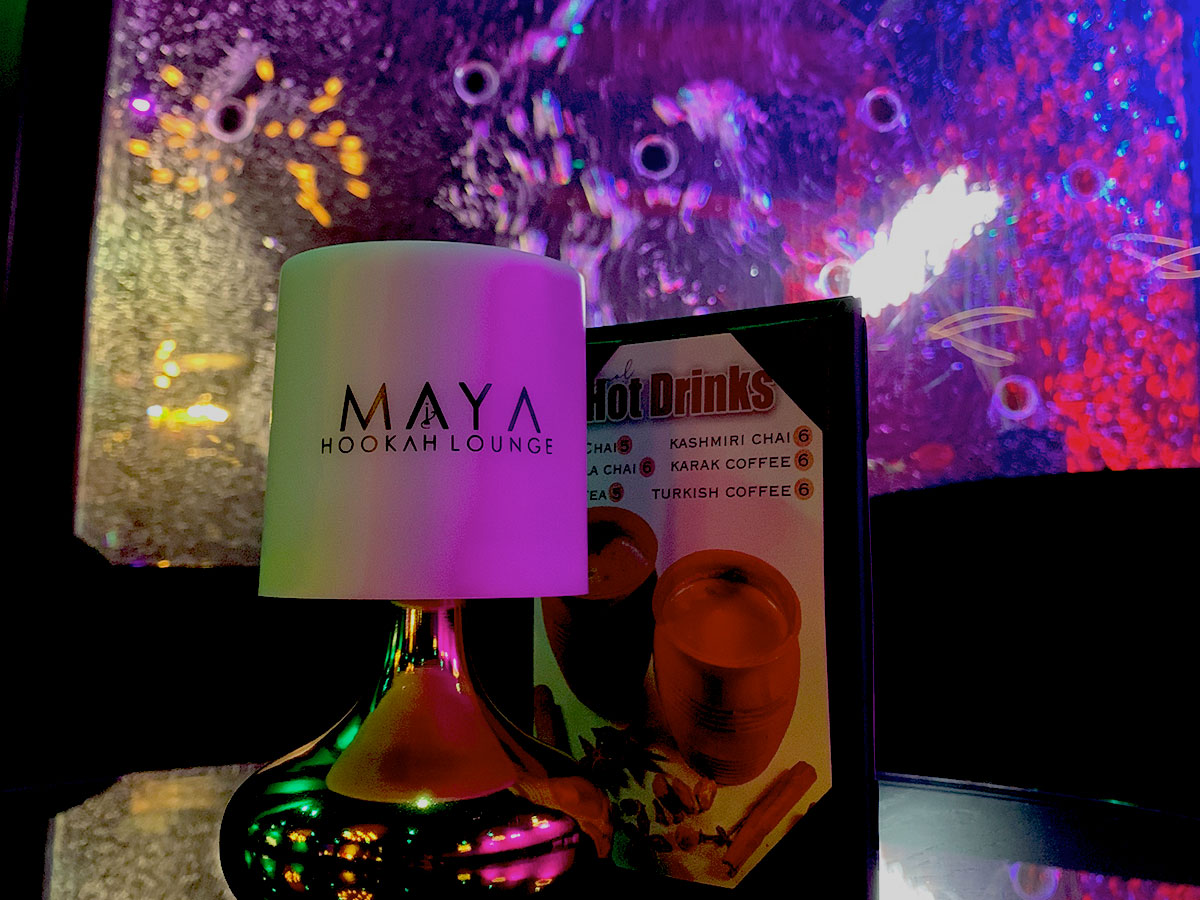 Night ambiance inside Maya Hookah Lounge Edison NJ